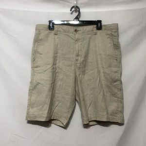 Tommy Bahama Linen Blend Shorts Mens 36 Khaki Chino Flat Front Flap Pockets
